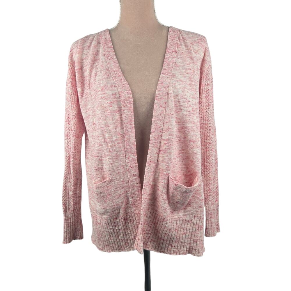 Sundance Open Front Cable Knit Cardigan Pockets Heathered Pink Size Small